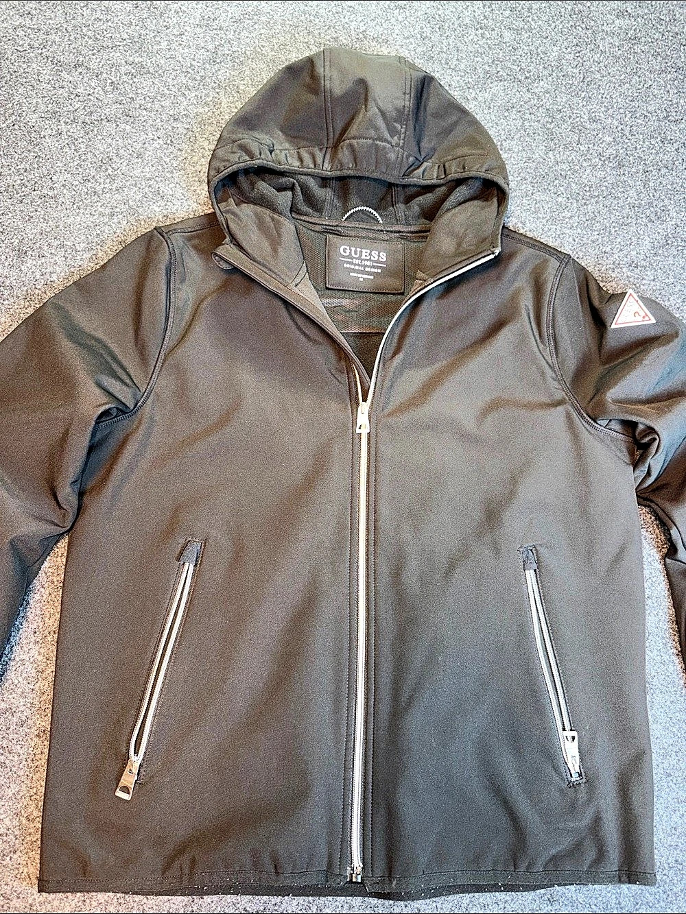 Guess Men's Hooded Jacket Size Medium Black Light Weight Feel